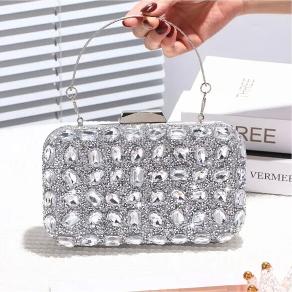 Elegant Rhinestone Jewel Encrusted Evening Clutch Purse - Picture 1 of 7